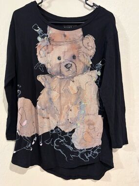 b + ab Teddy Bear Graphic Top Artsy Oversized Avant Garde Size 38 (Fits S/M)